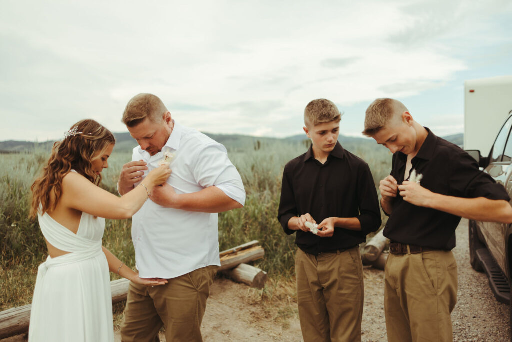 family getting ready for grand teton elopement