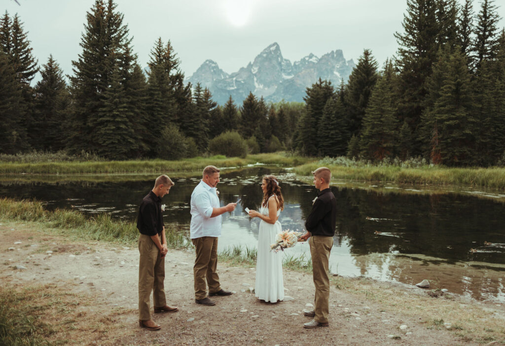 Grand Teton elopement ceremony at Schwabacher Landing