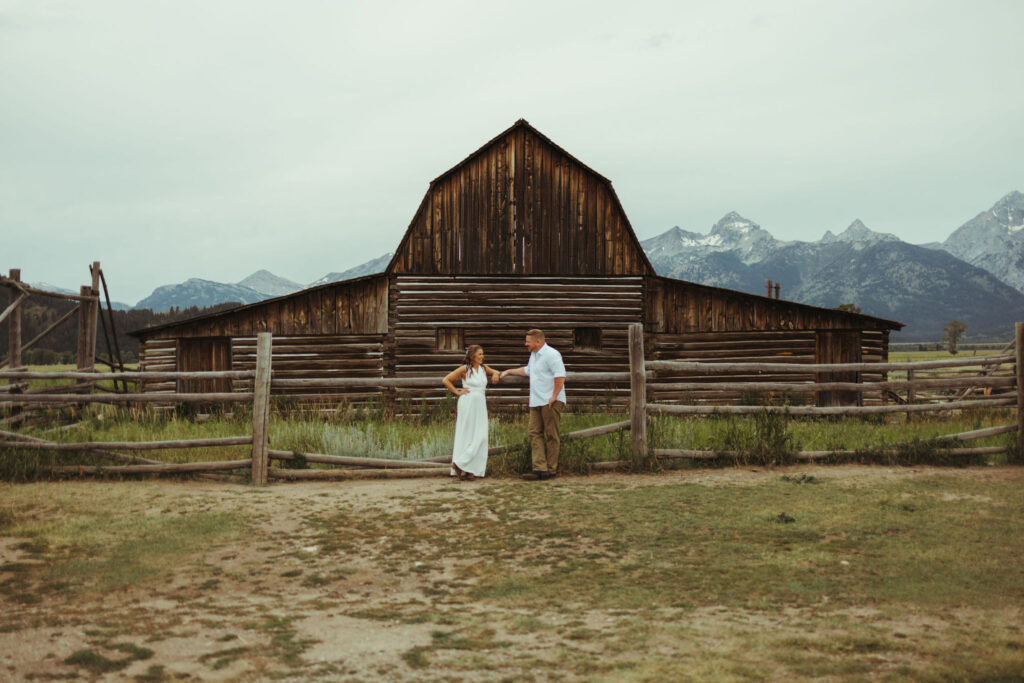 Couple's intimate moment at Airbnb in Driggs during Grand Teton elopement