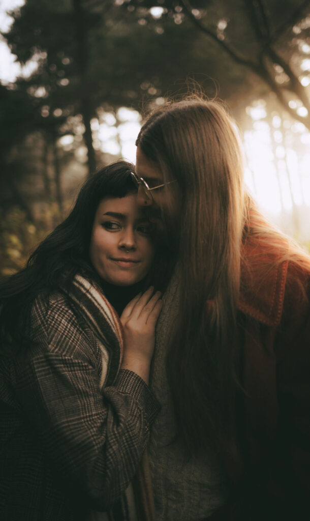 Couple's intimate adventure photoshoot in Pacific Northwest woods
