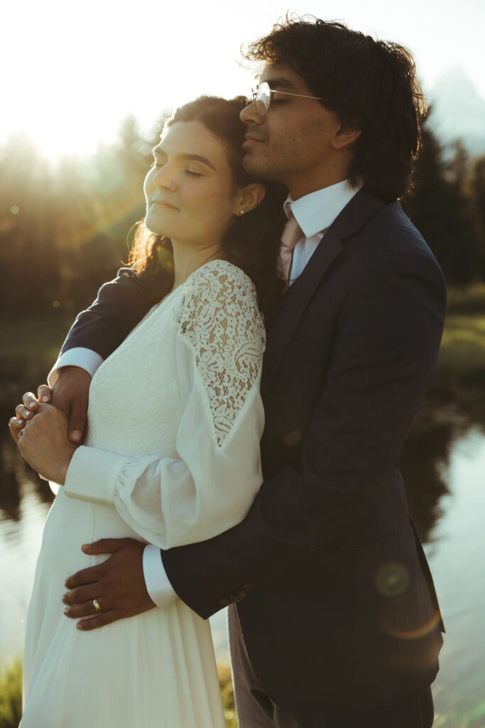 eloped couple at the wedding tree in jackson hole