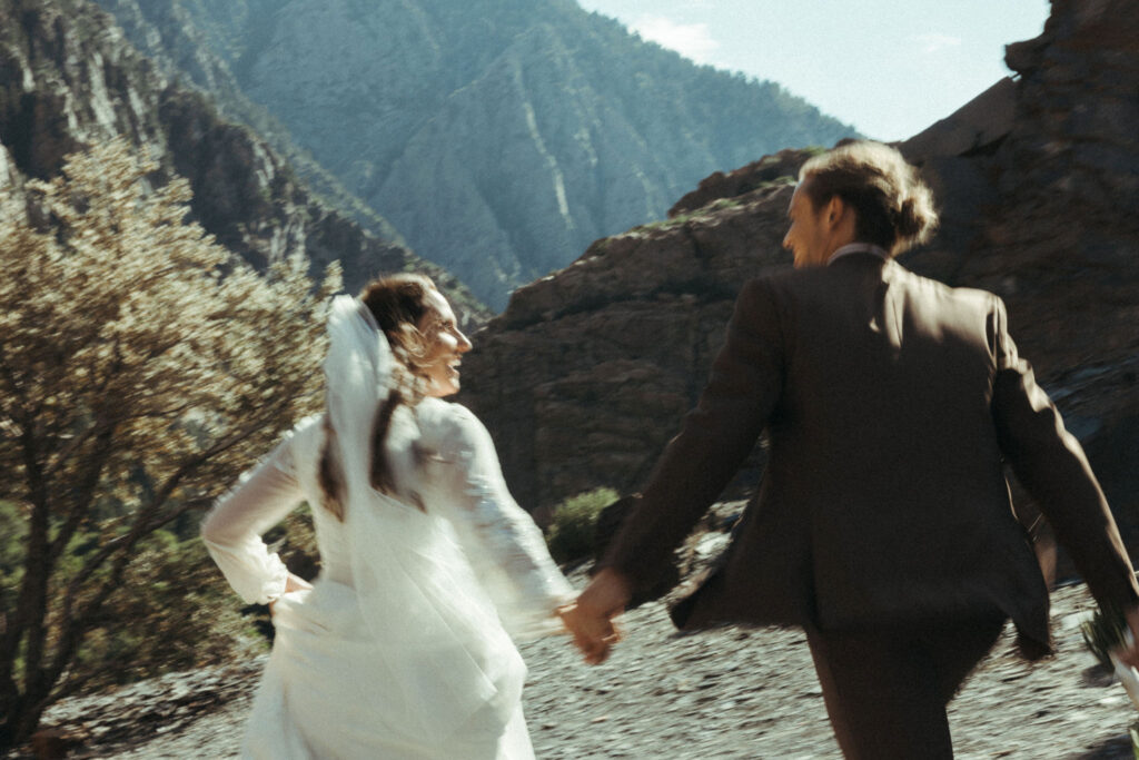 bride and groom at brighton ski resort for their summer wedding