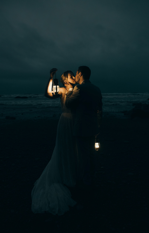 A rainy wedding in Olympic National Park wedding on Ruby Beach.