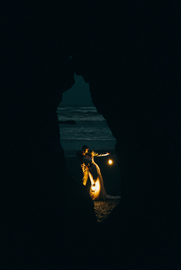 A rainy wedding in Olympic National Park wedding on Ruby Beach.